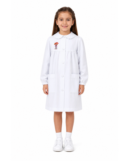 Grembiule asilo bambina con abbottonatura centrale Siggi made in Italy ricamo Treccine 4175