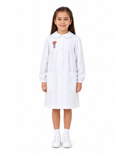 Grembiule asilo bambina con abbottonatura centrale Siggi made in Italy ricamo Treccine 4175