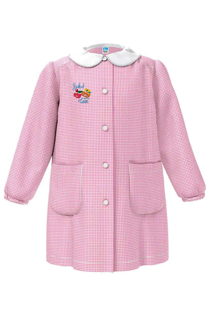 Grembiule asilo bambina con abbottonatura centrale Siggi ricamo Baked With Love quadretti rosa 4334