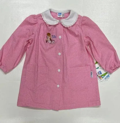 Grembiule asilo bambina con abbottonatura centrale Siggi ricamo Tutù a quadretti rosa 3882