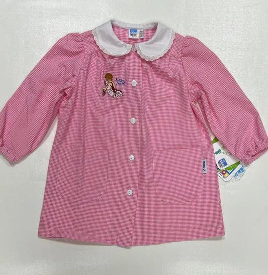 Grembiule asilo bambina con abbottonatura centrale Siggi ricamo Tutù a quadretti rosa 3882