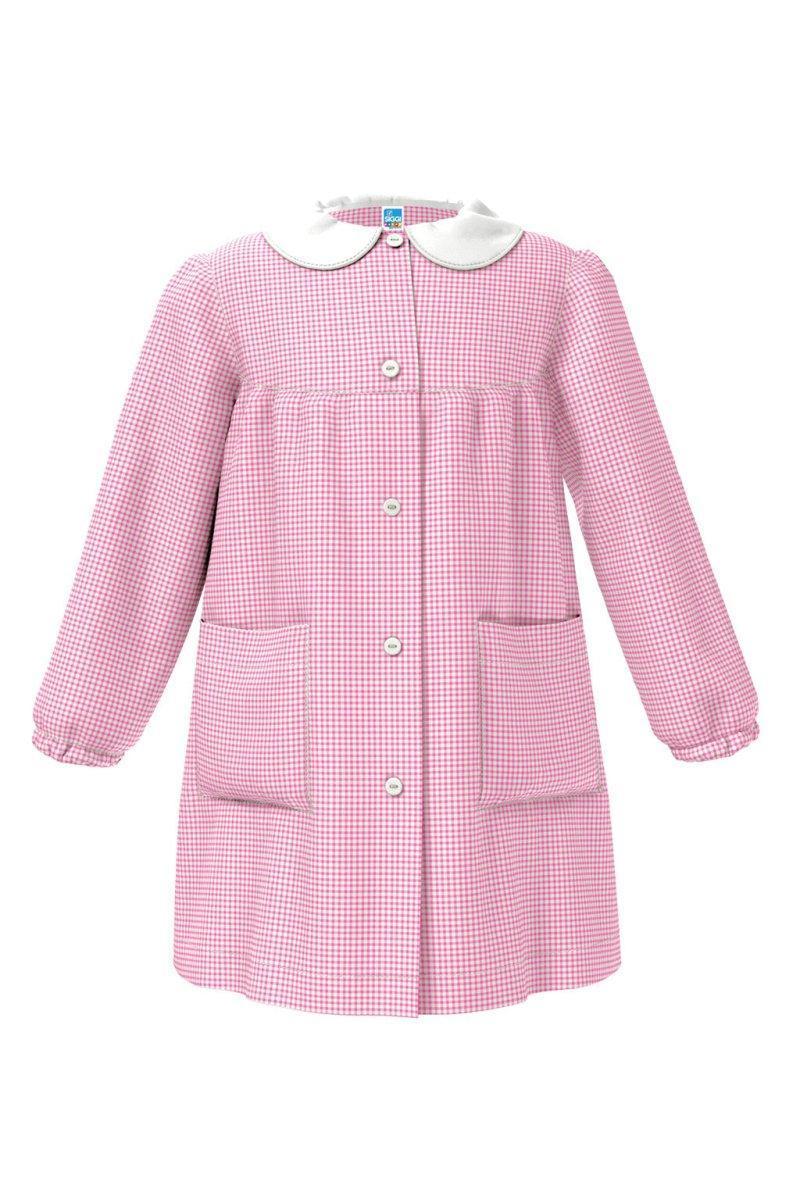 Grembiule asilo bambina con abbottonatura centrale Siggi senza ricamo a quadretti rosa 2887