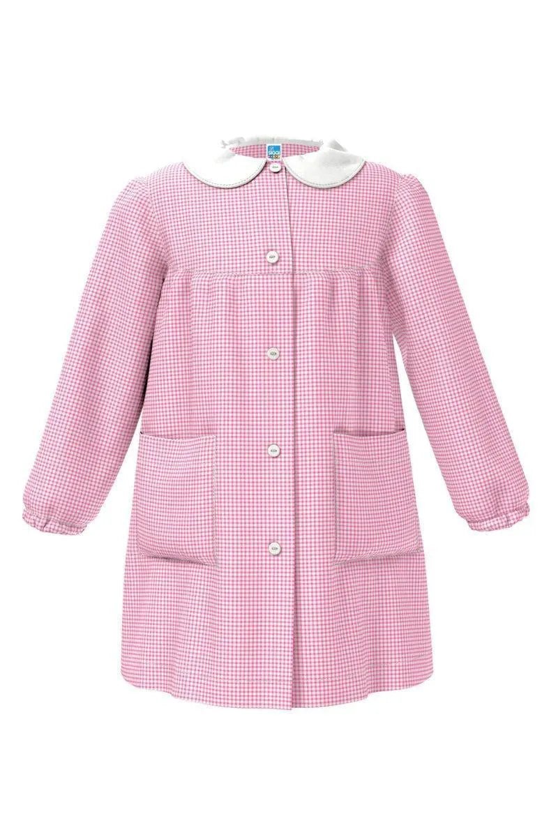 Grembiule asilo bambina con abbottonatura centrale Siggi senza ricamo a quadretti rosa 2887