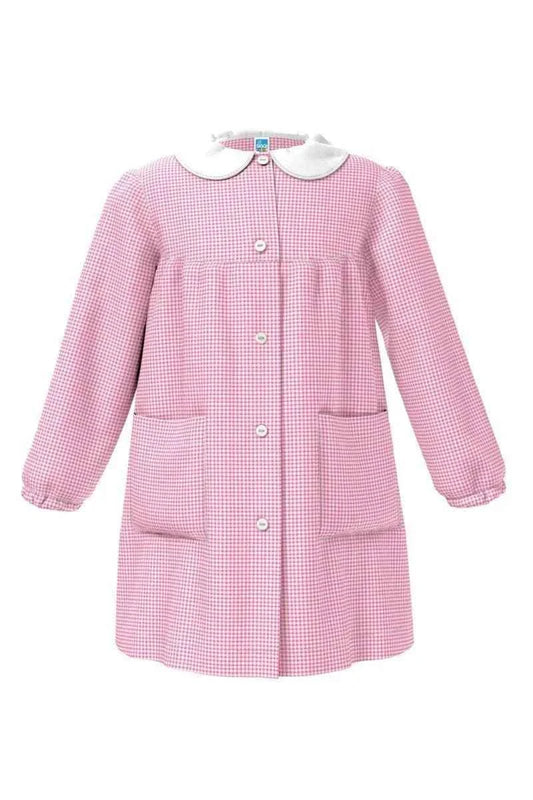 Grembiule asilo bambina con abbottonatura centrale Siggi senza ricamo a quadretti rosa 2887
