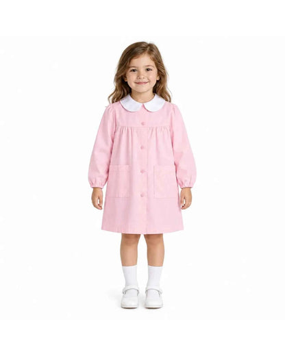 Grembiule asilo bambina con abbottonatura centrale Siggi senza ricamo tinta unita rosa 2887