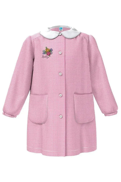 Grembiule asilo bambina con abbottonatura centrale centrale Siggi ricamo Lovely a quadretti rosa 4026