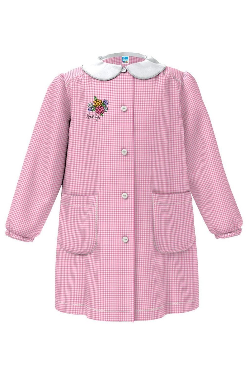 Grembiule asilo bambina con abbottonatura centrale centrale Siggi ricamo Lovely a quadretti rosa 4026