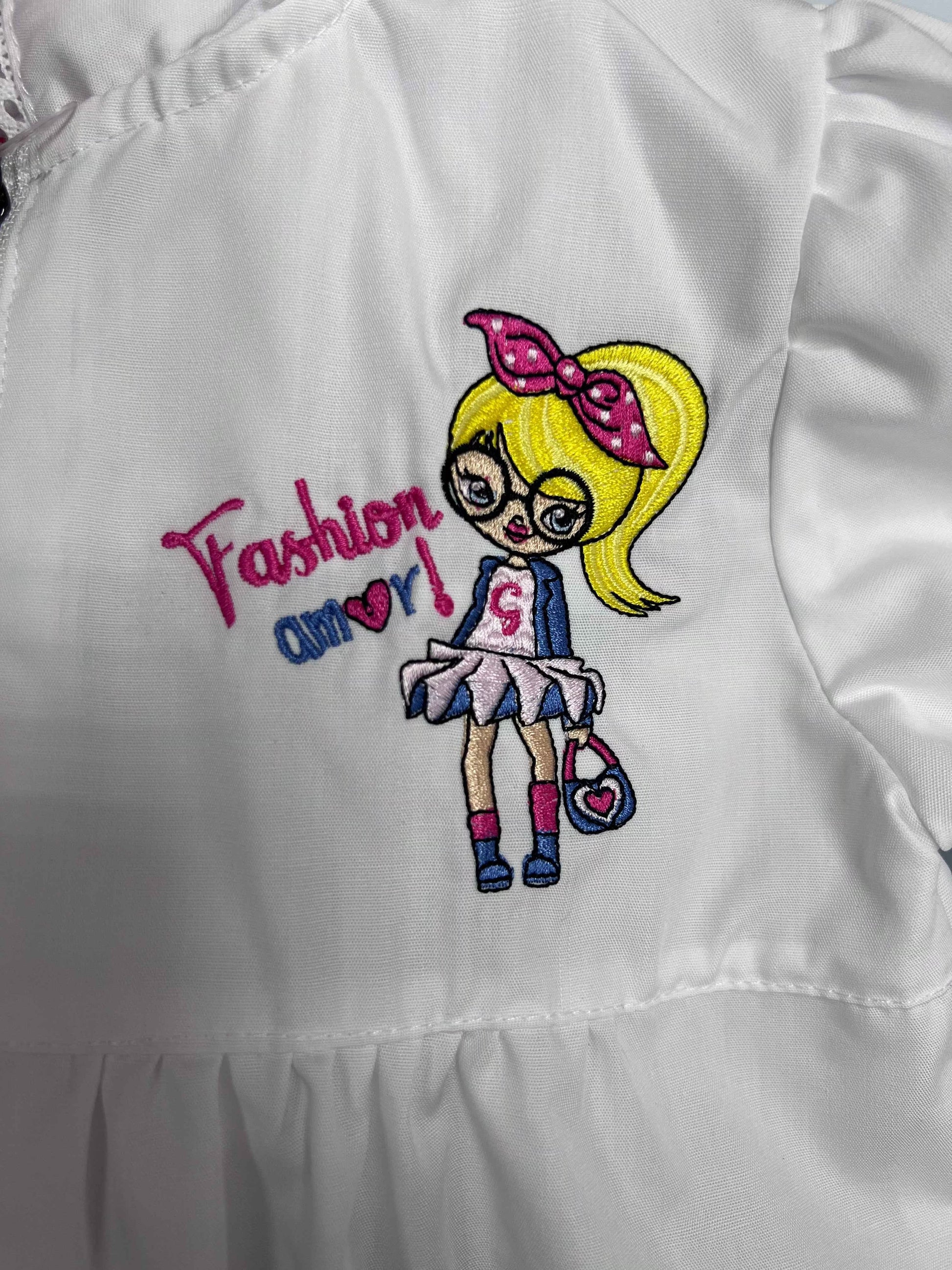 Grembiule asilo bambina con zip centrale Ambrosino ricamo Fashion S309