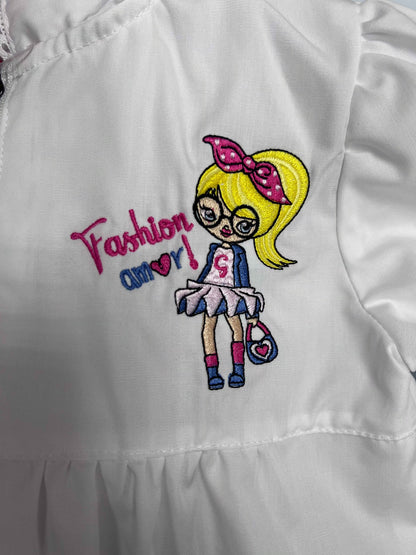 Grembiule asilo bambina con zip centrale Ambrosino ricamo Fashion S309