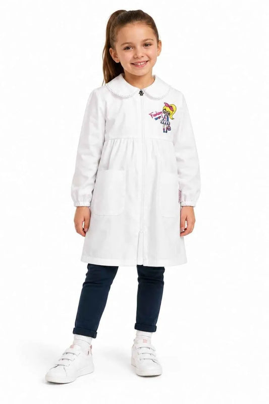 Grembiule asilo bambina con zip centrale Ambrosino ricamo Fashion S309