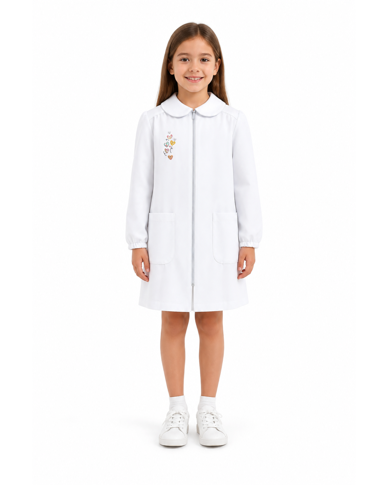 Grembiule asilo bambina con zip centrale Siggi made in Italy ricamo Cuori 4031
