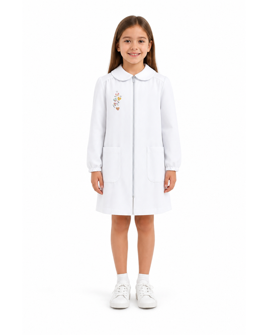 Grembiule asilo bambina con zip centrale Siggi made in Italy ricamo Cuori 4031