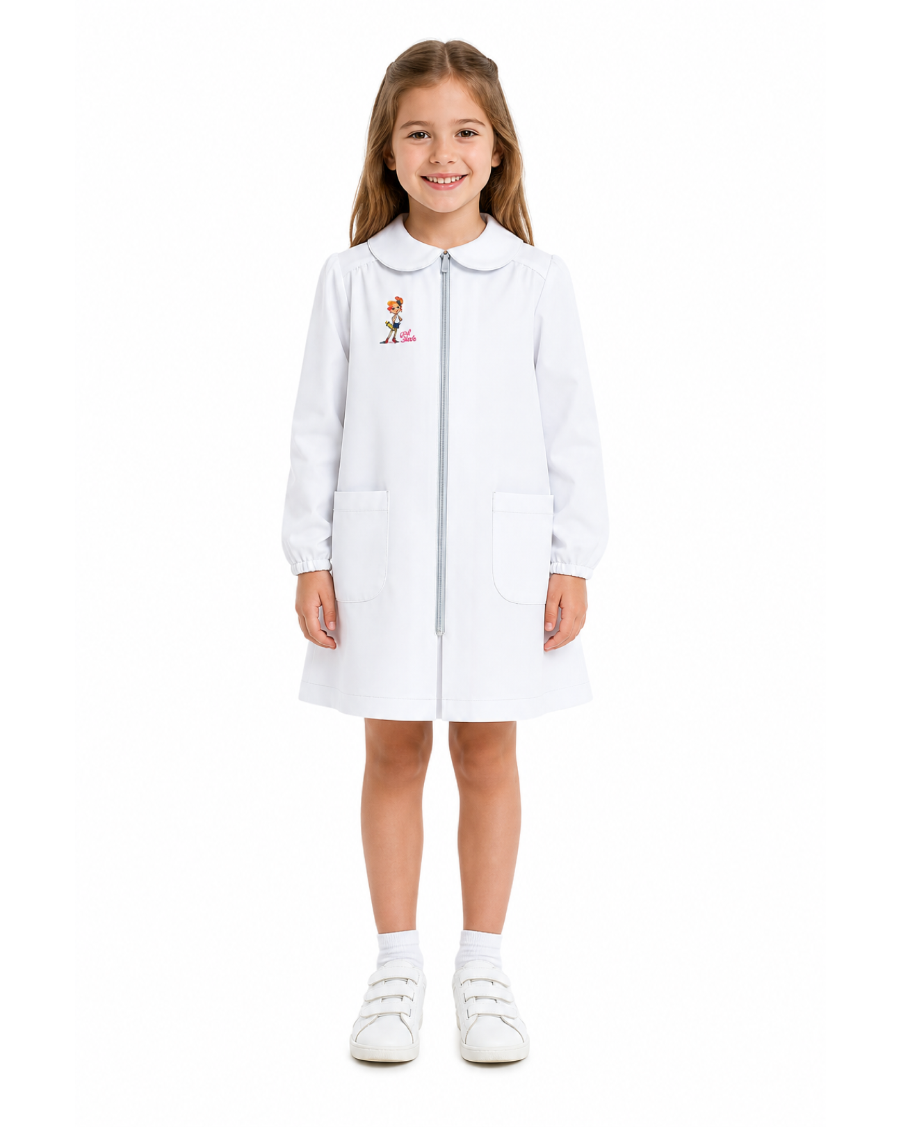 Grembiule asilo bambina con zip centrale Siggi made in Italy ricamo Girl Skate 4032
