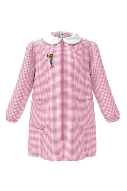 Grembiule asilo bambina con zip centrale Siggi ricamo Selfie a quadretti rosa 3883
