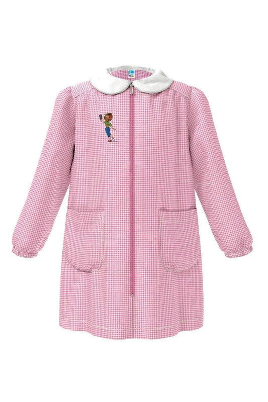 Grembiule asilo bambina con zip centrale Siggi ricamo Selfie a quadretti rosa 3883