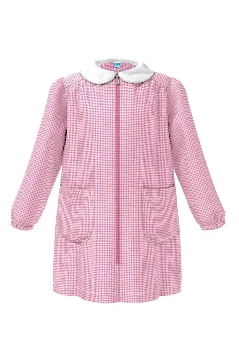 Grembiule asilo bambina con zip centrale Siggi senza ricamo a quadretti rosa 3380
