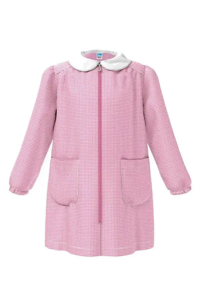 Grembiule asilo bambina con zip centrale Siggi senza ricamo a quadretti rosa 3380