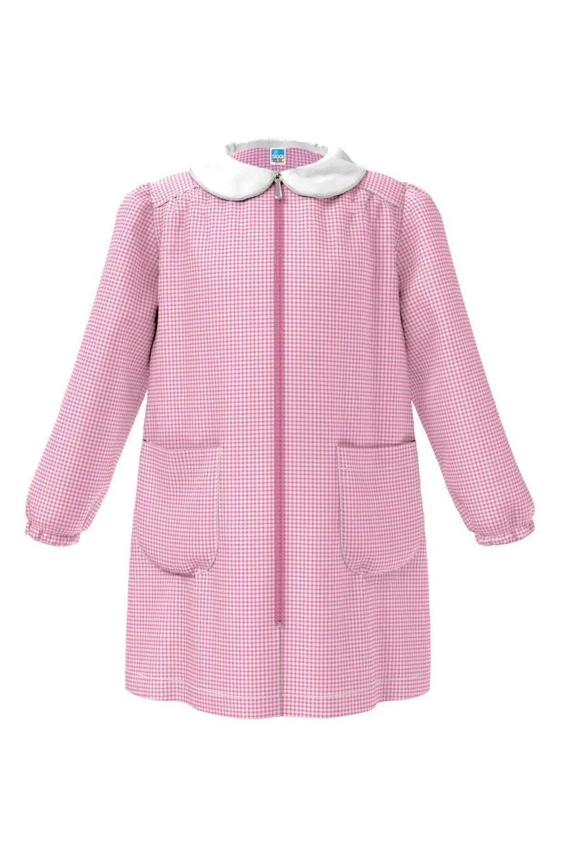 Grembiule asilo bambina con zip centrale Siggi senza ricamo a quadretti rosa 3380