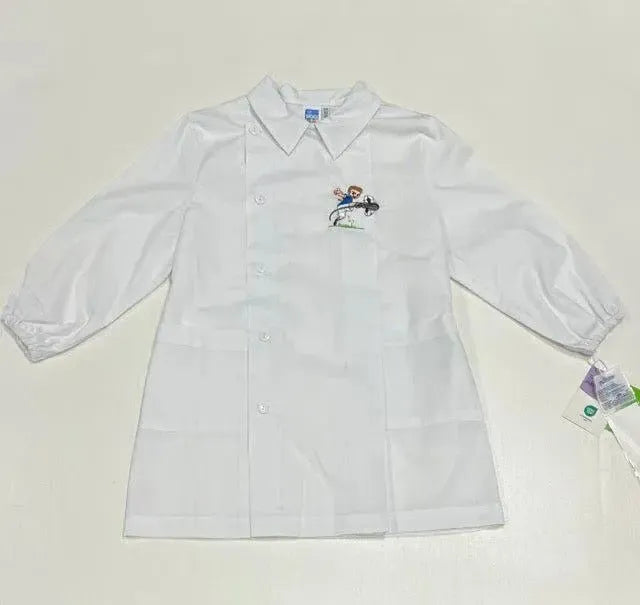 Grembiule asilo bambino bianco con abbottonatura laterale Siggi collezione green Calcio 3948