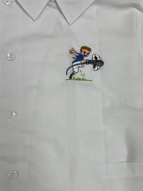 Grembiule asilo bambino bianco con abbottonatura laterale Siggi collezione green Calcio 3948