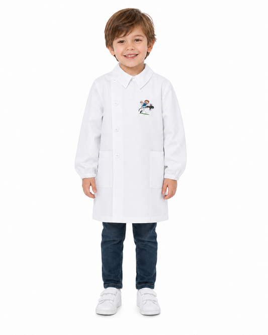 Grembiule asilo bambino bianco con abbottonatura laterale Siggi collezione green Calcio 3948