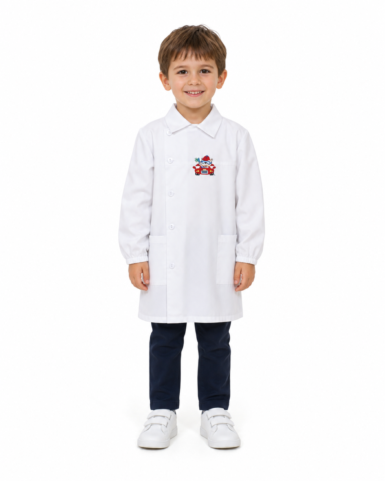 Grembiule asilo bambino con abbottonatura laterale Ambrosino ricamo Auto Q503