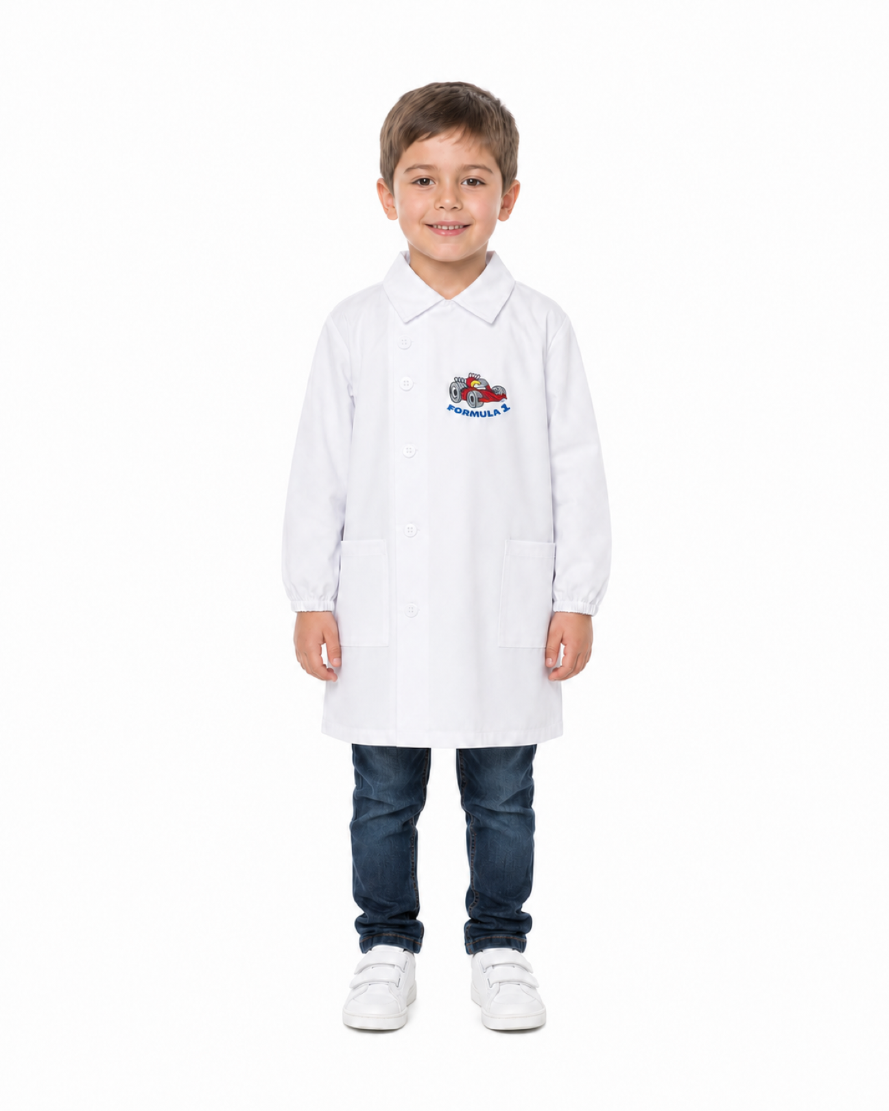 Grembiule asilo bambino con abbottonatura laterale Ambrosino ricamo Formula1 Q506