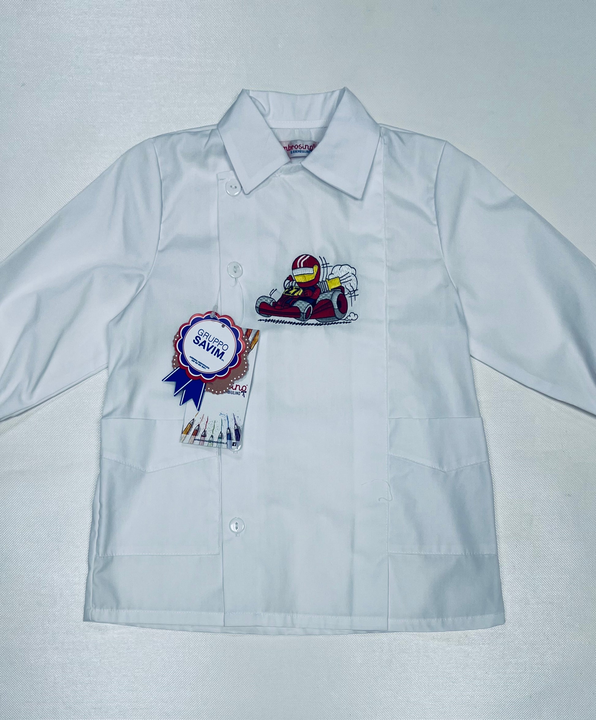 Grembiule asilo bambino con abbottonatura laterale Ambrosino ricamo Formula1 R506