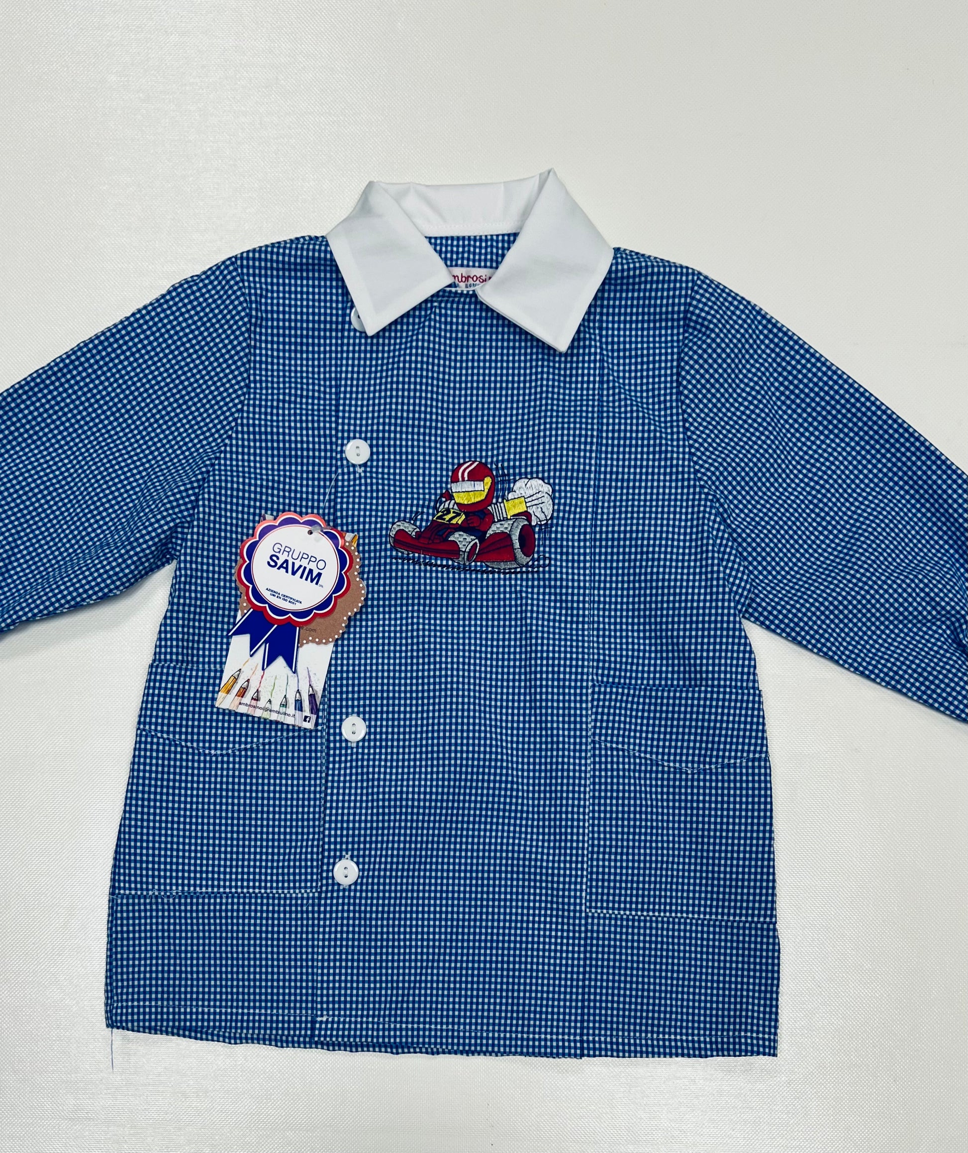 Grembiule asilo bambino con abbottonatura laterale Ambrosino ricamo Formula1 R506
