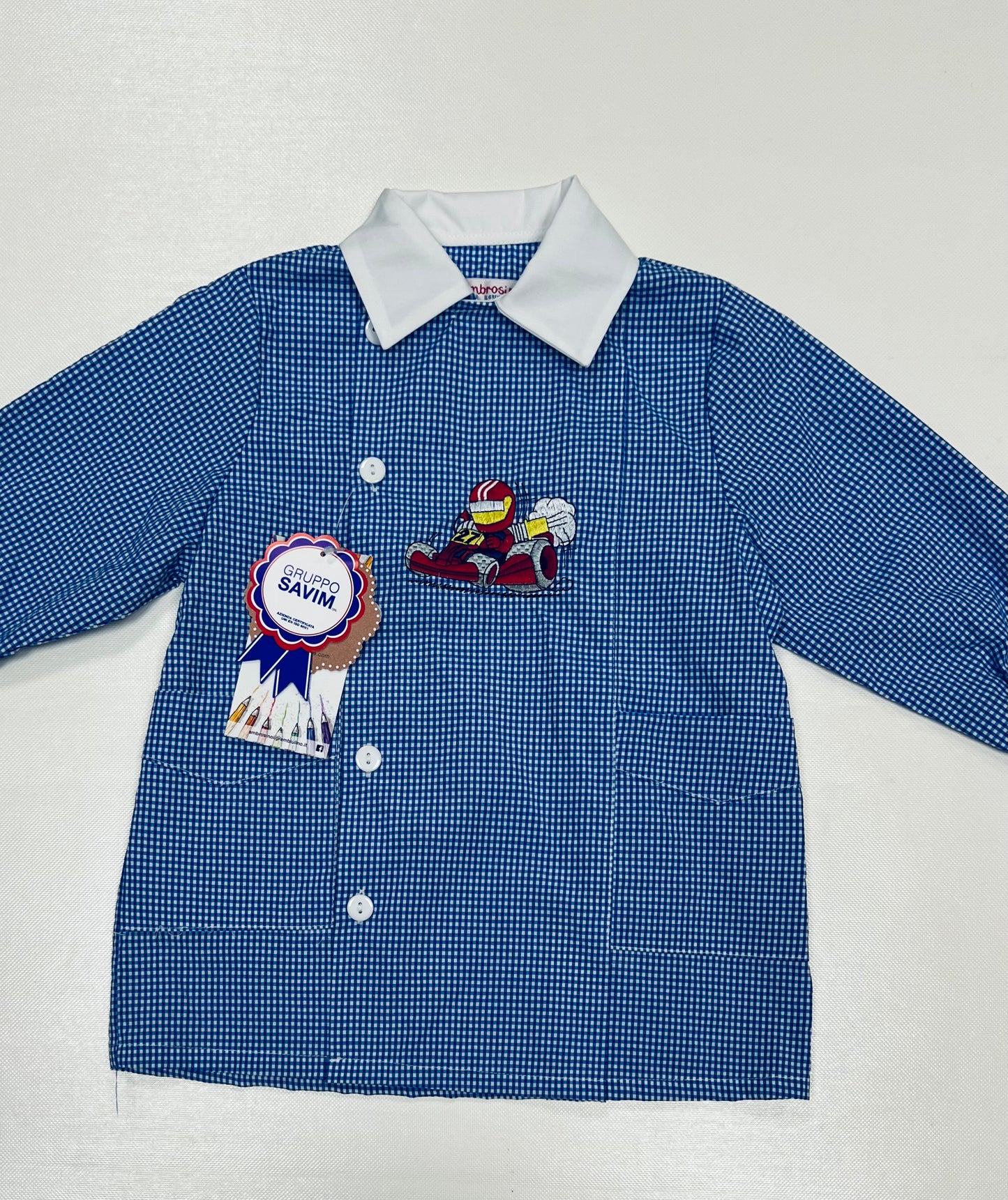 Grembiule asilo bambino con abbottonatura laterale Ambrosino ricamo Formula1 R506