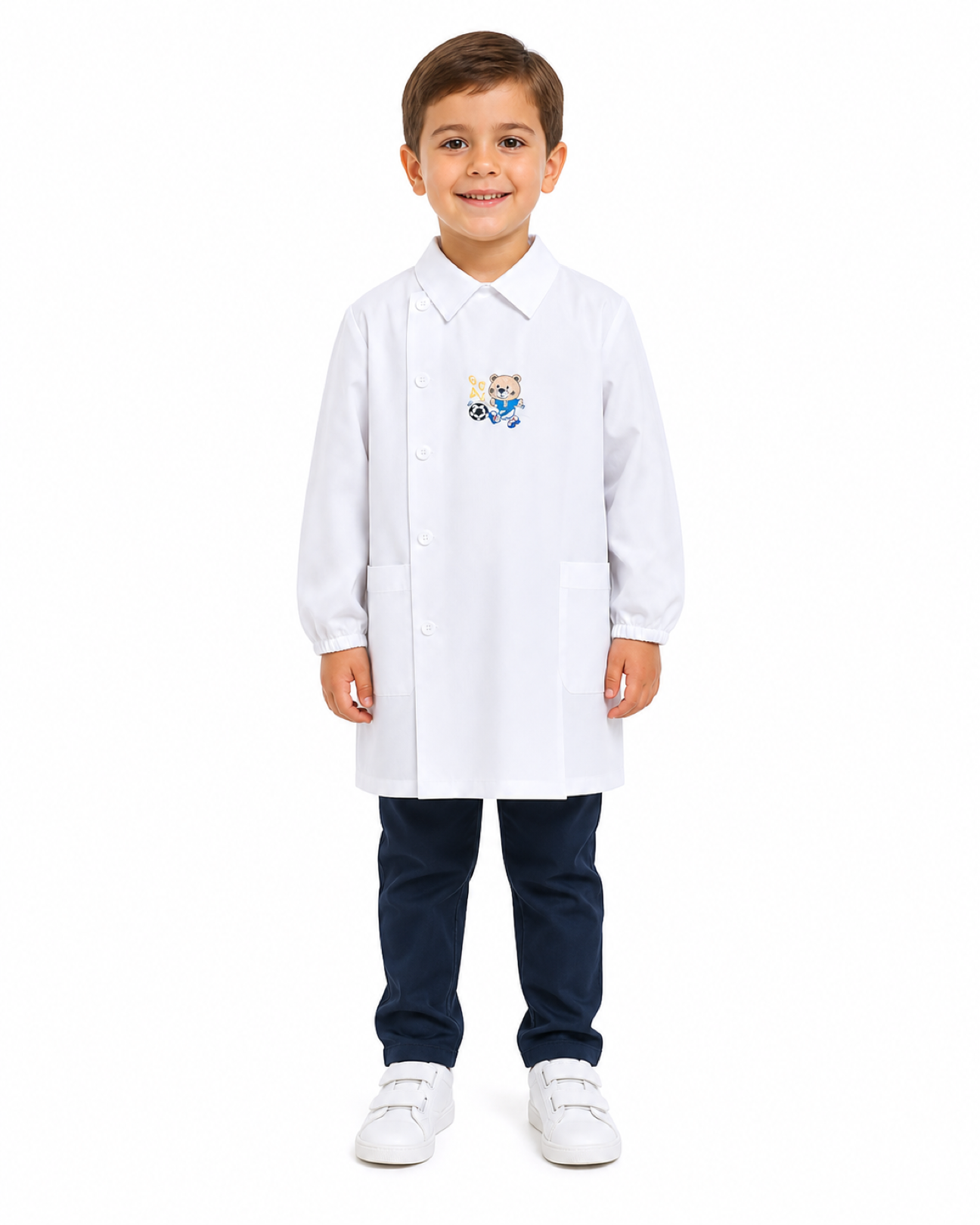 Grembiule asilo bambino con abbottonatura laterale Ambrosino ricamo Goal Q504