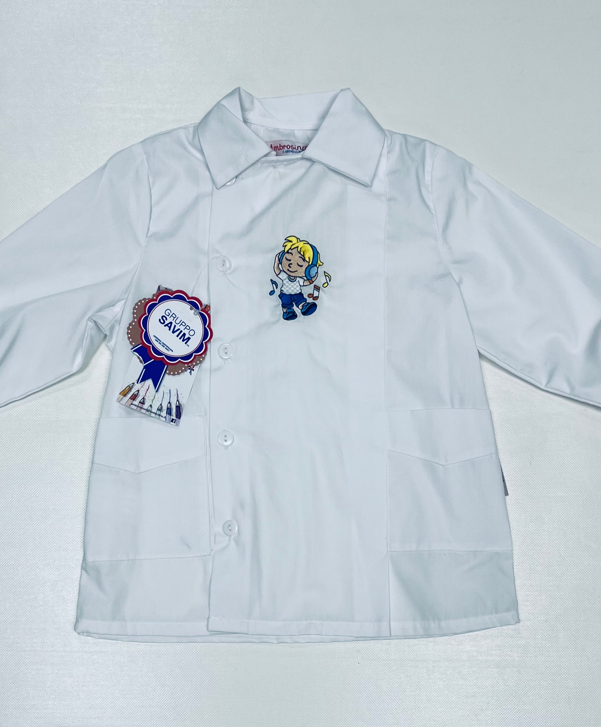 Grembiule asilo bambino con abbottonatura laterale Ambrosino ricamo Music R507