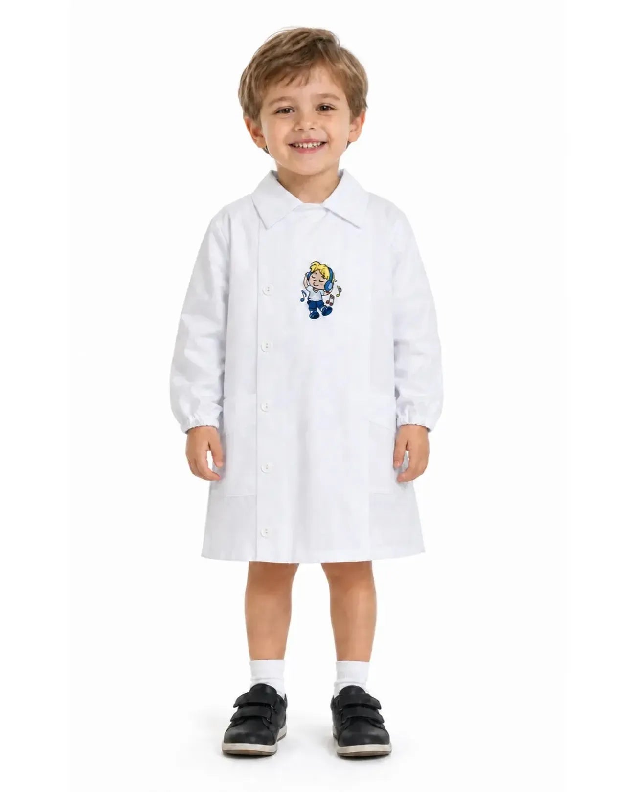 Grembiule asilo bambino con abbottonatura laterale Ambrosino ricamo Music R507
