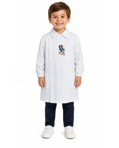 Grembiule asilo bambino con abbottonatura laterale Ambrosino ricamo Vroom R503