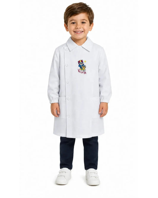 Grembiule asilo bambino con abbottonatura laterale Ambrosino ricamo Vroom R503