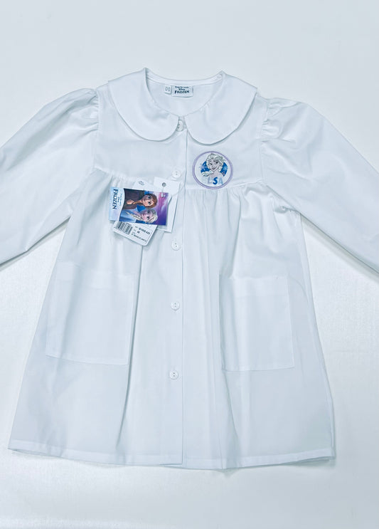 Grembiule asilo bianco bambina made in Italy con abbottonatura centrale Disney ricamo Frozen G100