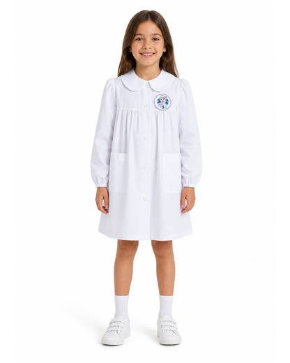 Grembiule asilo bianco bambina made in Italy con abbottonatura centrale Disney ricamo Frozen G100