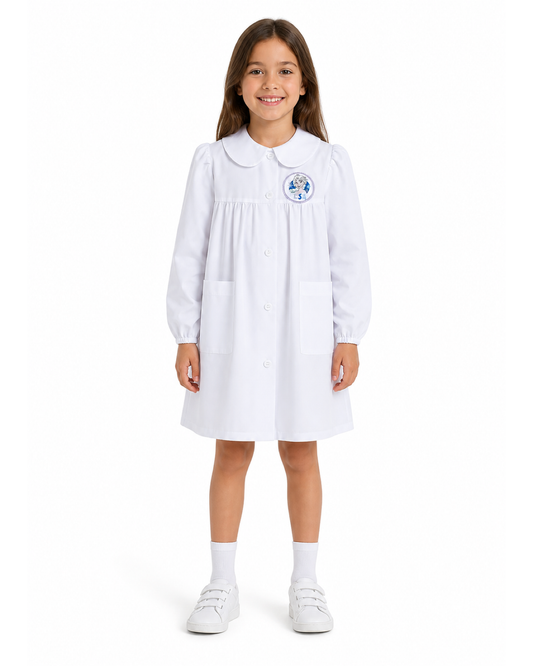 Grembiule asilo bianco bambina made in Italy con abbottonatura centrale Disney ricamo Frozen G100