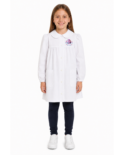 Grembiule asilo bianco bambina made in Italy con abbottonatura centrale Disney ricamo Frozen G100A26