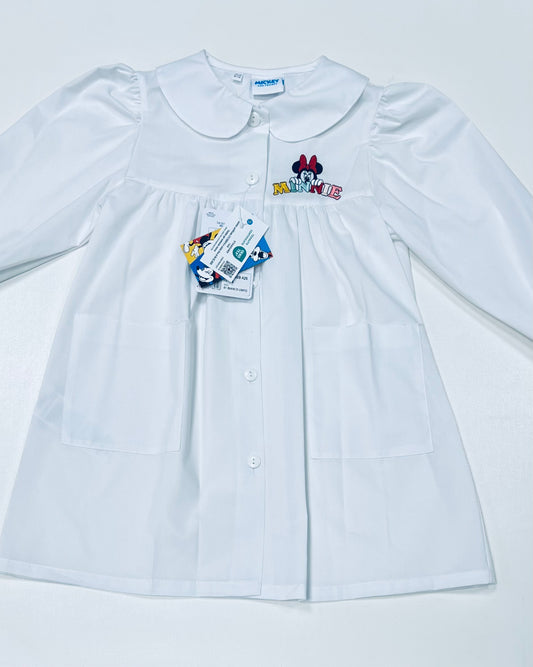 Grembiule asilo bianco bambina made in Italy con abbottonatura centrale Disney ricamo Minnie G102