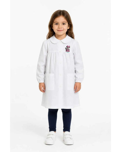 Grembiule asilo bianco bambina made in Italy con abbottonatura centrale Disney ricamo Minnie G102A26