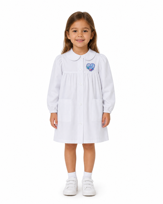 Grembiule asilo bianco bambina made in Italy con abbottonatura centrale Disney ricamo Principesse G106