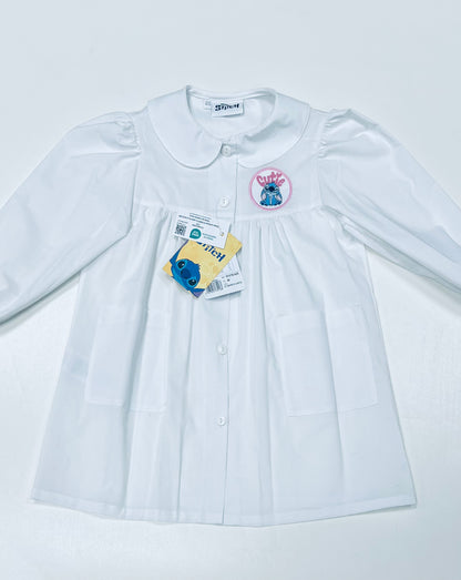 Grembiule asilo bianco bambina made in Italy con abbottonatura centrale Disney ricamo Stitch G107