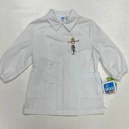 Grembiule asilo bianco bambino con abbottonatura laterale Siggi ricamo Bici 3889