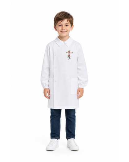 Grembiule asilo bianco bambino con abbottonatura laterale Siggi ricamo Bici 3889