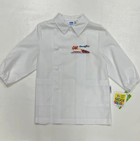 Grembiule asilo bianco bambino con abbottonatura laterale Siggi ricamo Car 3888