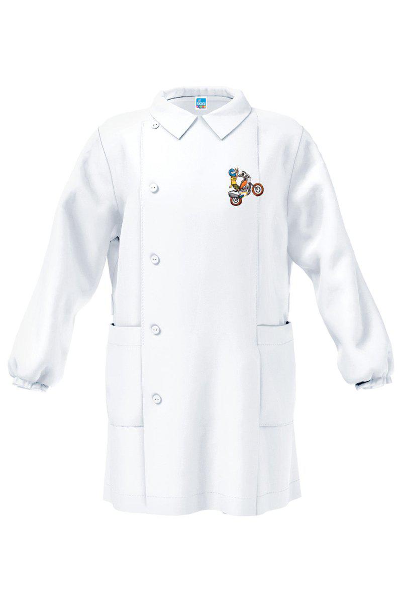 Grembiule asilo bianco bambino con abbottonatura laterale Siggi ricamo Cross Enduro 4039