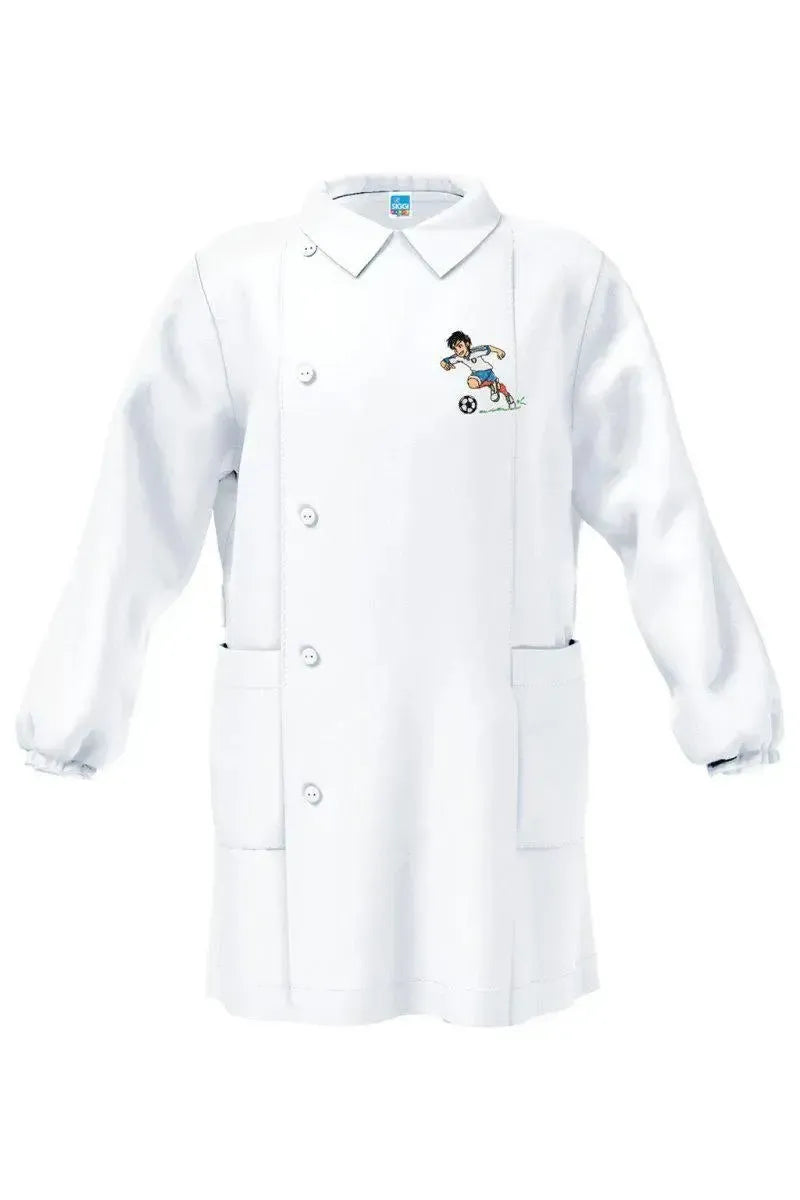Grembiule asilo bianco bambino con abbottonatura laterale Siggi ricamo Italia 4043