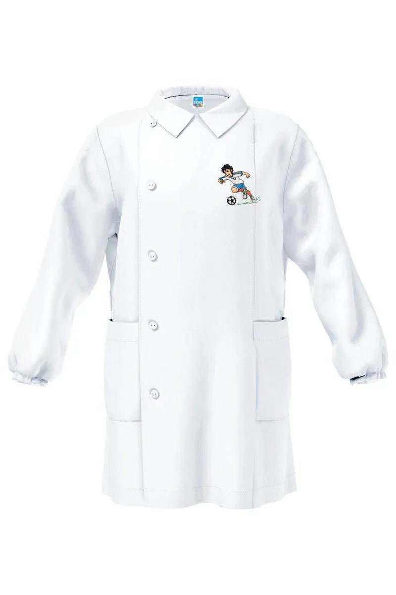 Grembiule asilo bianco bambino con abbottonatura laterale Siggi ricamo Italia 4043