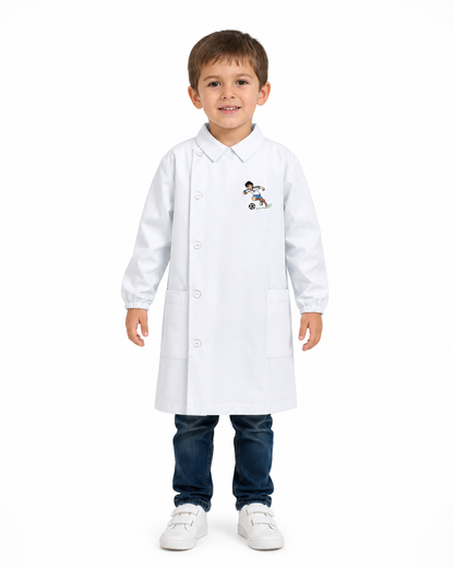Grembiule asilo bianco bambino con abbottonatura laterale Siggi ricamo Italia 4043